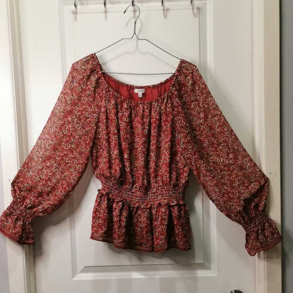 Max Studio Red‎ Floral Shear Blouse